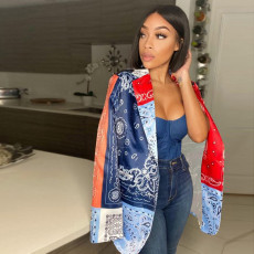 Paisley Print Notched Color Full Sleeve Blazer Coat GLF-10015