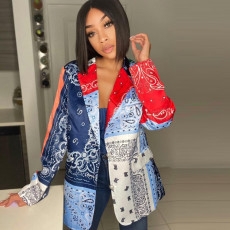 Paisley Print Notched Color Full Sleeve Blazer Coat GLF-10015