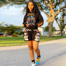 Casual Printed Hoodie And Shorts 2 Piece Suits GLF-10019
