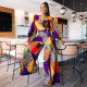 Plus Size V Neck Long Sleeve Sashes Jumpsuit WPF-80238
