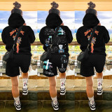 Casual Printed Hoodie And Shorts 2 Piece Suits GLF-10019