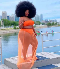 Plus Size Tube Top+Mesh Long Skirt 2 Piece Sets BLX-8225
