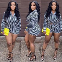 Casual Striped Long Sleeve Shirt And Shorts 2 Piece Sets OD-8452