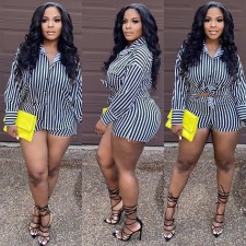Casual Striped Long Sleeve Shirt And Shorts 2 Piece Sets OD-8452