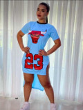 Casual Printed Irregular Split Basketball Jersey Dress SHD-9500