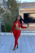 Solid Long Sleeve Chain Top And Pants 2 Piece Sets JPF-1051