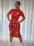 Casual Printed Irregular Split Basketball Jersey Dress SHD-9500