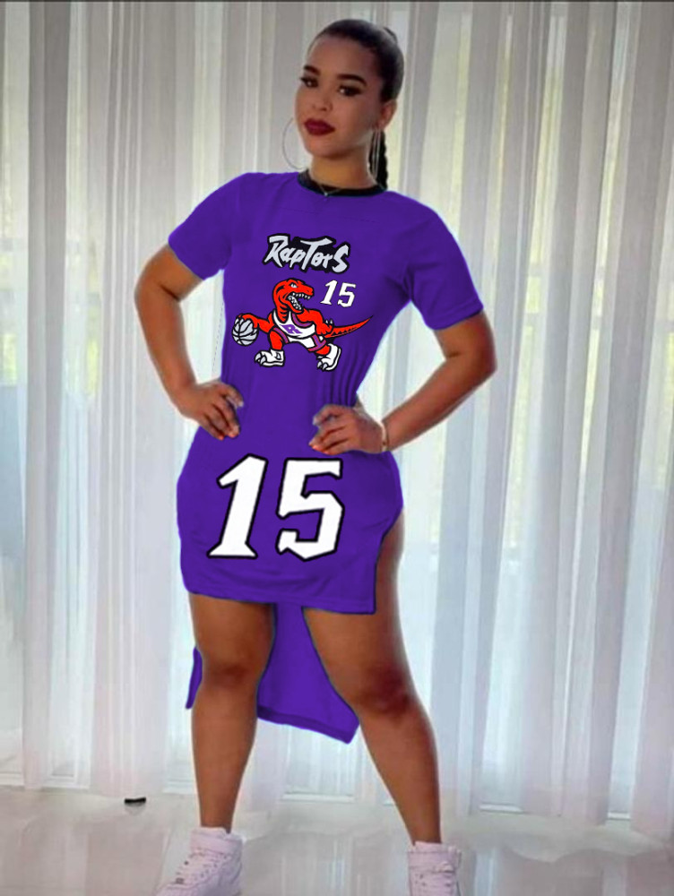 fitted basketball jersey dress SHEIN SXY Casual Sport Themed Basketball Jersey Dress With Alphabet &  Number Print, Blue & Yellow Colorblock, Slit Design & Slim Fit