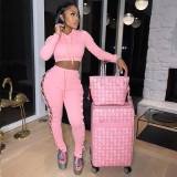 Solid Hollow Out Hoodie And Pants Two Piece Suits HMS-5496