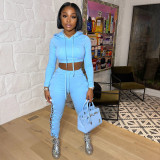 Solid Hollow Out Hoodie And Pants Two Piece Suits HMS-5496