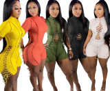 Solid Short Sleeve Lace-Up Romper LSD-81019