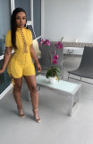 Solid Short Sleeve Lace-Up Romper LSD-81019