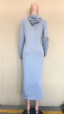 Fashion Solid Color Hooded Split Long Dress ORY-5201
