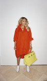 Solid Loose Long Sleeve Drawstring Hem Midi Dress WY-6838