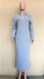 Fashion Solid Color Hooded Split Long Dress ORY-5201
