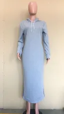 Fashion Solid Color Hooded Split Long Dress ORY-5201