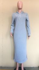 Fashion Solid Color Hooded Split Long Dress ORY-5201