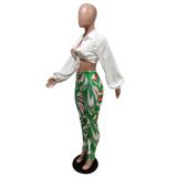 Fashion Lace-up Lantern Sleeve Pants Suit MEM-88380