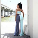 Chest Wrapped Contrast Color Splice Flared Pants Two Piece Sets ASL-6379