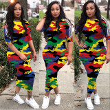 Camouflage Print Half Sleeve O Neck Slim Long Dress ASL-6168
