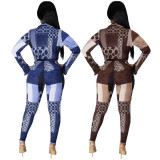 Printed Long Sleeve Bodysuit And Pants Two Piece Sets ASL-6309
