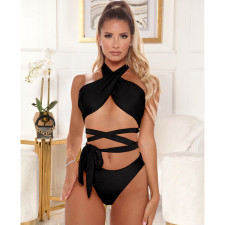 Sexy Cross Halter Neck Tie Up Swimsuit Set ASL-6372