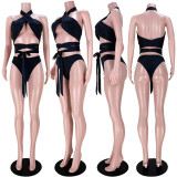 Sexy Cross Halter Neck Tie Up Swimsuit Set ASL-6372