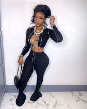 Sexy Lace-Up Long Sleeve Top Flared Pants 2 Piece Sets HMS-5497