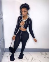 Sexy Lace-Up Long Sleeve Top Flared Pants 2 Piece Sets HMS-5497