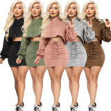 Casual Hooded Long Sleeve Mini Skirt 2 Piece Sets ASL-6221