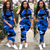 Camouflage Print Half Sleeve O Neck Slim Long Dress ASL-6168