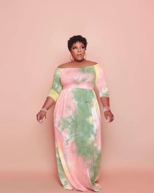 Plus Size Tie Dye Slash Neck 3/4 Sleeve Maxi Dress LSD-81031