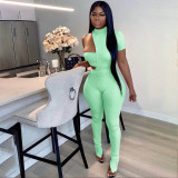 Solid Tube Top+Asymmetry Bodysuit+Pants 3 Piece Sets ASL-6337