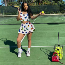 Casual Printed Tank Top+Culottes Skirt 2 Piece Sets SHD-9371