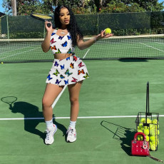 Casual Printed Tank Top+Culottes Skirt 2 Piece Sets SHD-9371