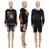 Casual Printed Hoodie And Shorts 2 Piece Suits GLF-10019