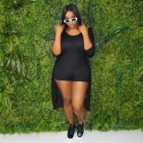 Solid Sleeveless Romper+Long Sleeve Cloak 2 Piece Sets BLX-8226