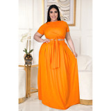 Plus Size Fashion Solid Color Short Sleeve Long Skirt Suits ASL-7025