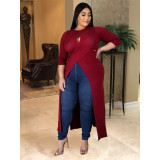 Plus Size 5XL Solid Color Sexy Hollow Out Split Long Top ASL-7008