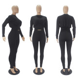 Solid Long Sleeve Two Piece Pants Set SHD-9361
