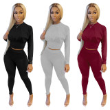 Solid Long Sleeve Two Piece Pants Set SHD-9361