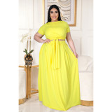 Plus Size Fashion Solid Color Short Sleeve Long Skirt Suits ASL-7025