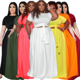 Plus Size Fashion Solid Color Short Sleeve Long Skirt Suits ASL-7025