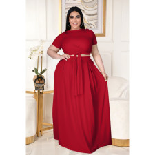 Plus Size Fashion Solid Color Short Sleeve Long Skirt Suits ASL-7025