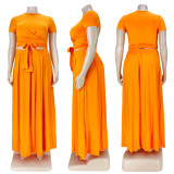Plus Size Fashion Solid Color Short Sleeve Long Skirt Suits ASL-7025