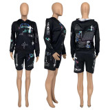 Casual Printed Hoodie And Shorts 2 Piece Suits GLF-10019