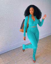Solid Zipper Long Sleeve Top Stached Pants 2 Piece Sets OYF-8277