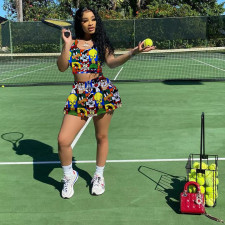 Casual Printed Tank Top+Culottes Skirt 2 Piece Sets SHD-9371