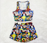 Casual Printed Tank Top+Culottes Skirt 2 Piece Sets SHD-9371