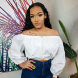 Solid Slash Neck Long Sleeve Crop Top BGN-187